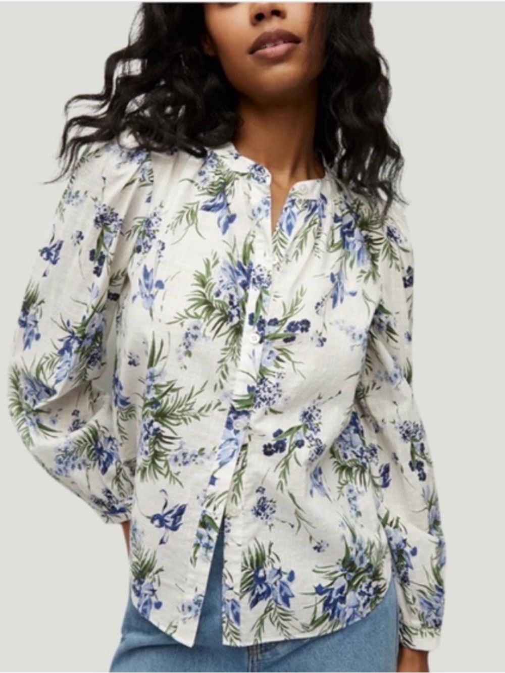 Veronica Beard Ashlynn Cotton Blouse - White Floral Button-Front Mint Condition